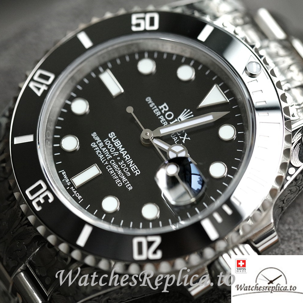 Swiss Rolex Submariner Replica Stainless steel strap 40MM Black Case - WatchesReplica.is