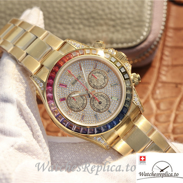 Swiss Rolex Daytona Replica 116598RBOW Yellow Gold strap 40MM - WatchesReplica.is