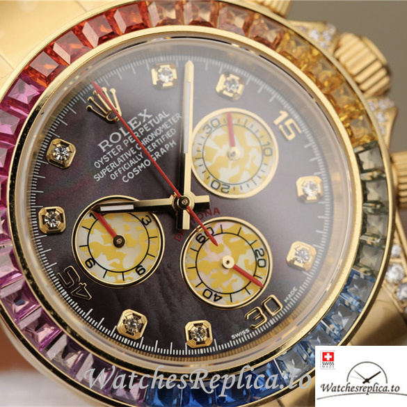 Swiss Rolex Daytona Replica 116598RBOW Yellow Gold strap 40MM - WatchesReplica.is