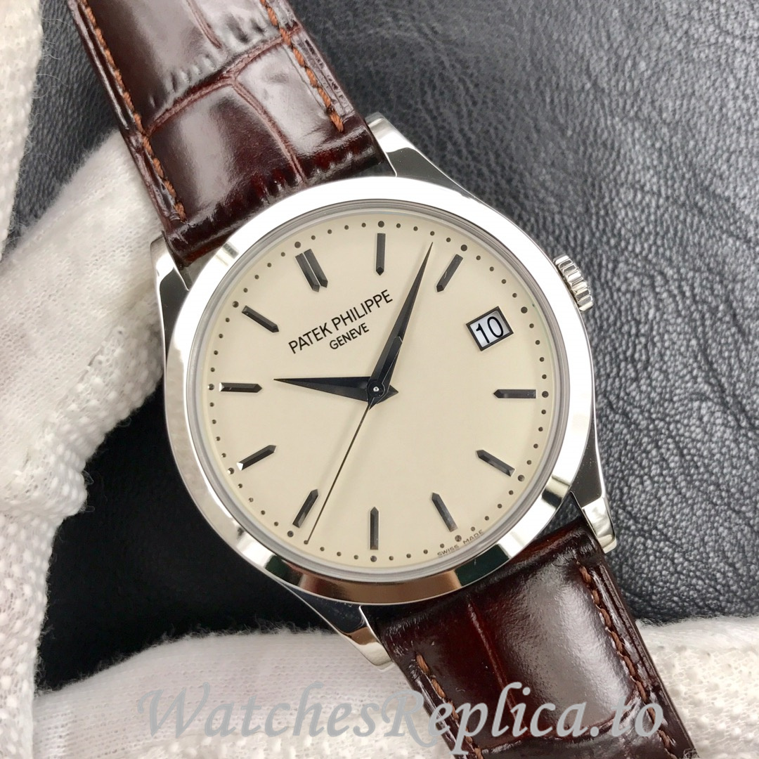 Patek Philippe Replica Calatrava 5296G Leather strap 38MM - WatchesReplica.is