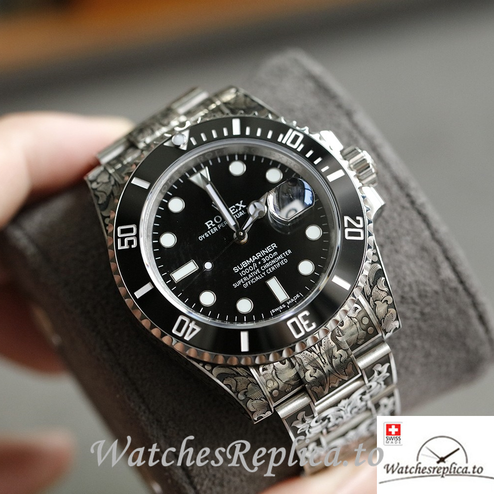Swiss Rolex Submariner Replica Stainless steel strap 40MM Black Case - WatchesReplica.is