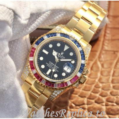 Swiss Rolex Submariner Replica 116610 Yellow Gold strap 40MM - WatchesReplica.is