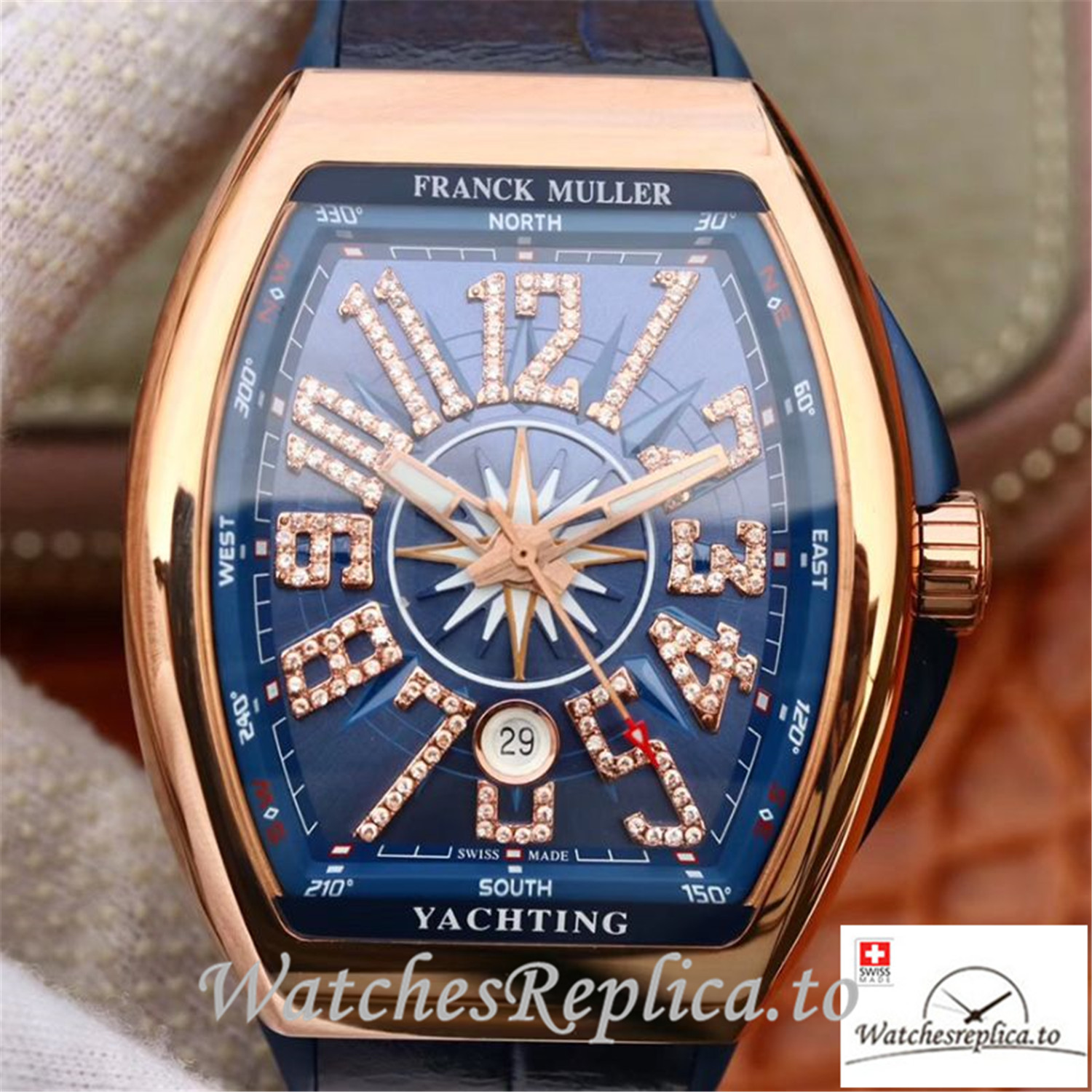 Swiss Franck Muller Vanguard Replica V45 001 Blue Strap 45MM - WatchesReplica.is