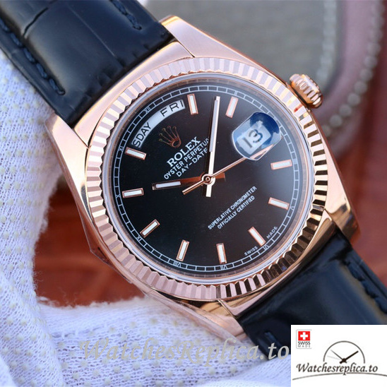 Swiss Rolex Day-Date Replica 118135 Leather strap 36MM - WatchesReplica.is