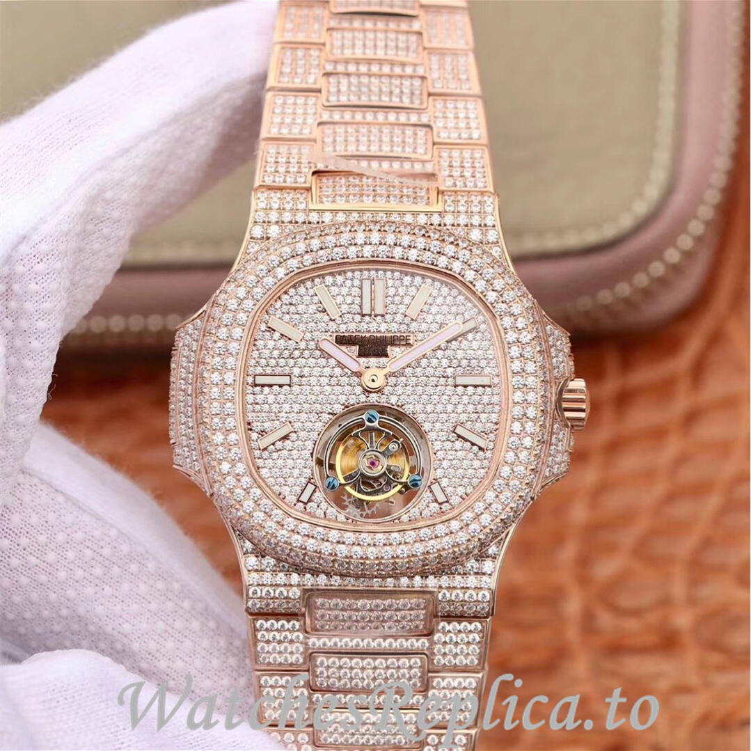 Patek Philippe Replica Nautilus Rose Gold strap 40MM - WatchesReplica.is