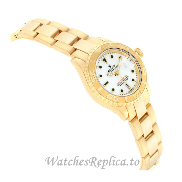 Replica Rolex Yacht-Master 169628 W 29MM Yellow Gold strap Ladies Watch - WatchesReplica.is
