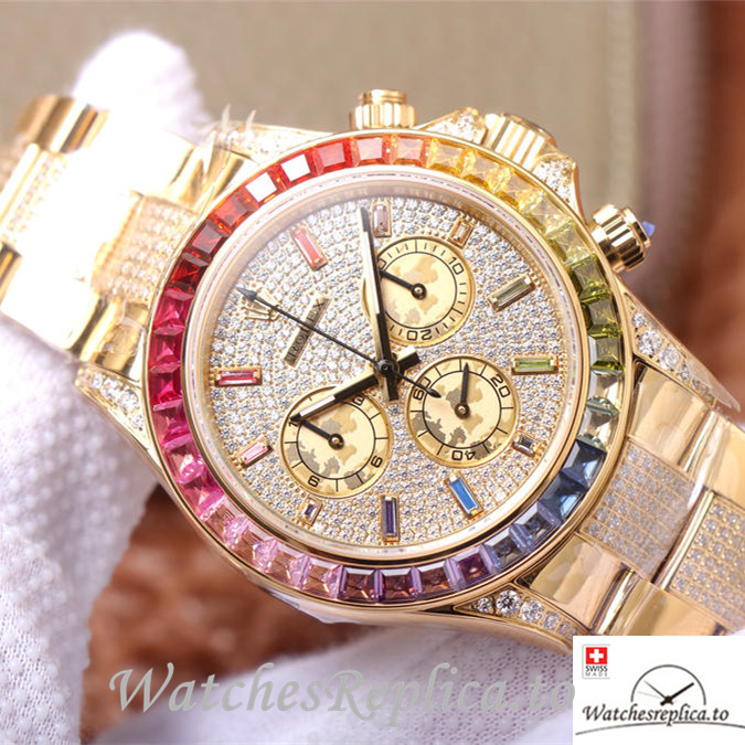 Swiss Rolex Daytona Replica 116598RBOW Yellow Gold strap 40MM - WatchesReplica.is