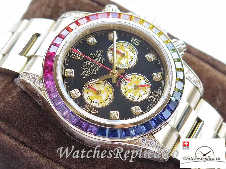 Swiss Rolex Daytona Cosmograph Rainbow Replica 116589 Gold Strap 40MM - WatchesReplica.is