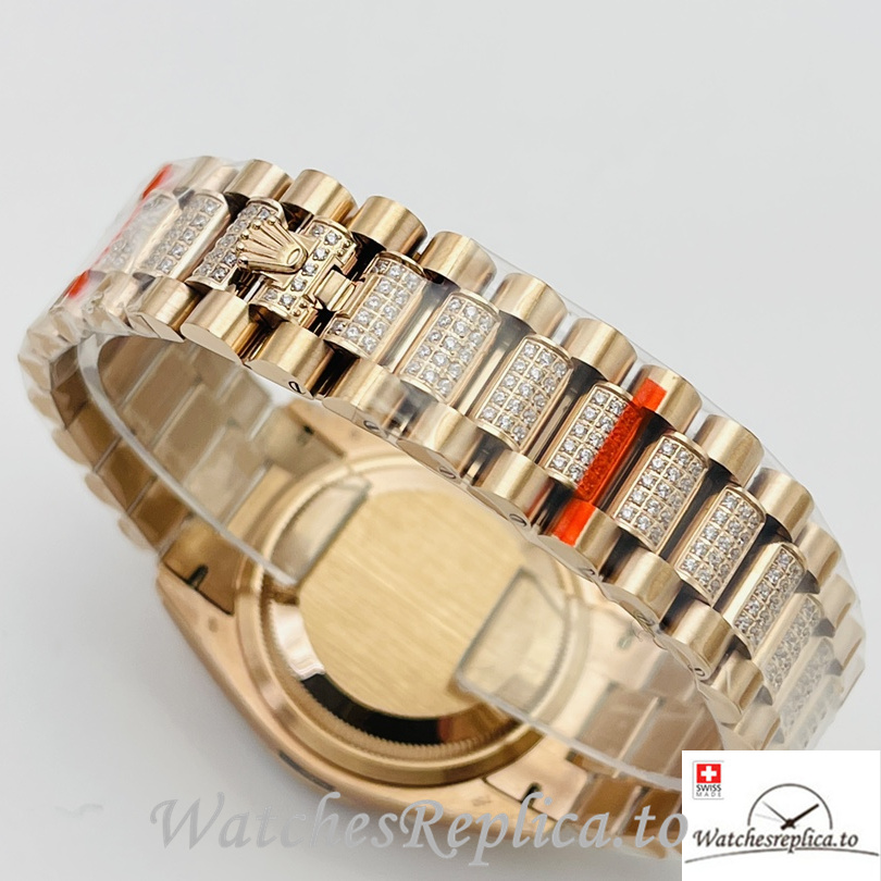 Swiss Rolex Day Date Replica Rose Gold and Diamonds strap 36MM Diamonds Dial - WatchesReplica.is