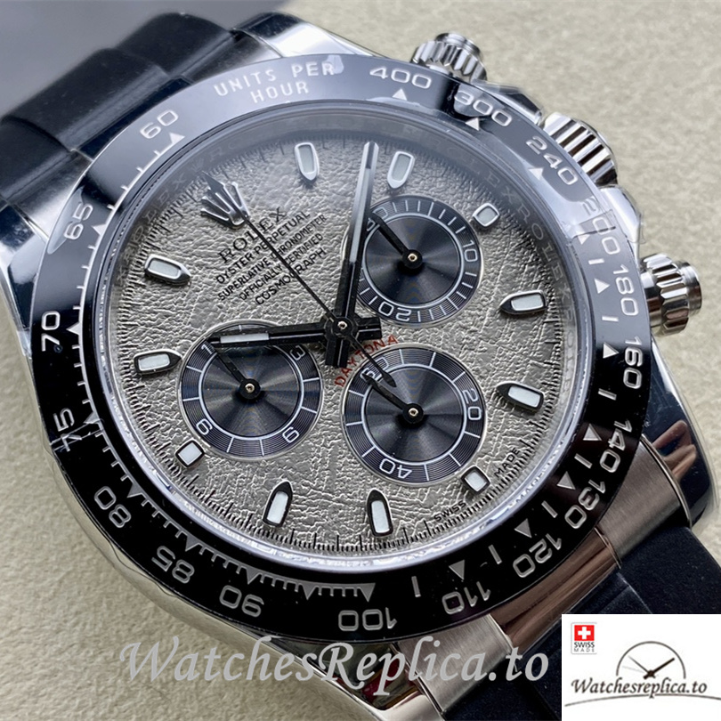 Swiss Rolex Daytona Replica Black Rubber strap 40MM Grey Dial - WatchesReplica.is