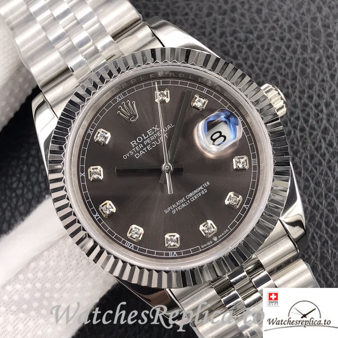 Swiss Rolex Datejust Replica Stainless steel strap 36MM Grey Dial Diamonds Marks - WatchesReplica.is