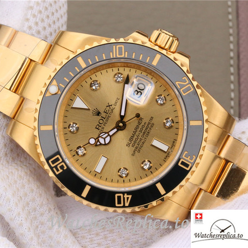 Swiss Rolex Submariner Replica 116618 Yellow Gold strap 40MM - WatchesReplica.is