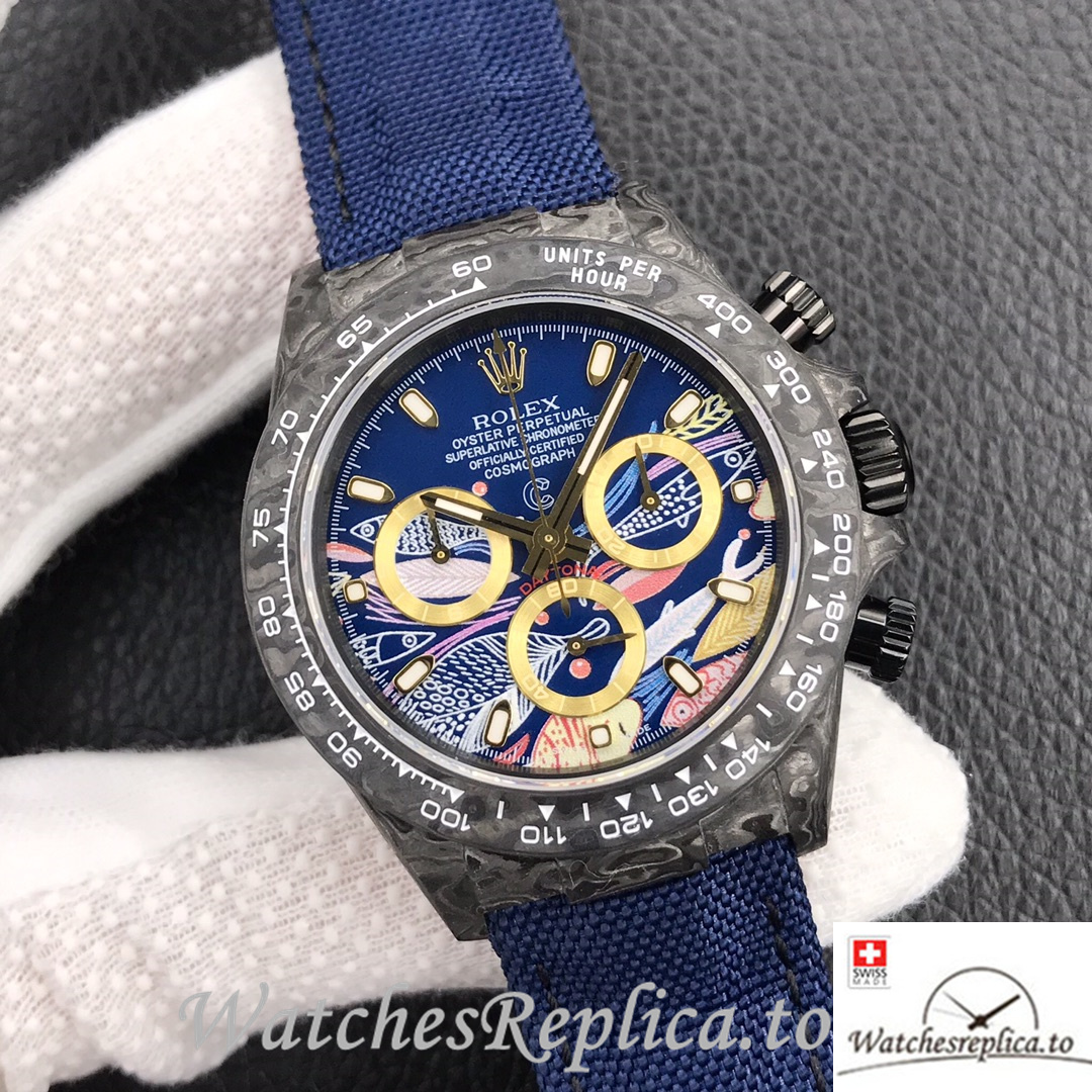 Swiss Rolex Daytona Replica Blue Canvas strap 40MM Blue Dial - WatchesReplica.is