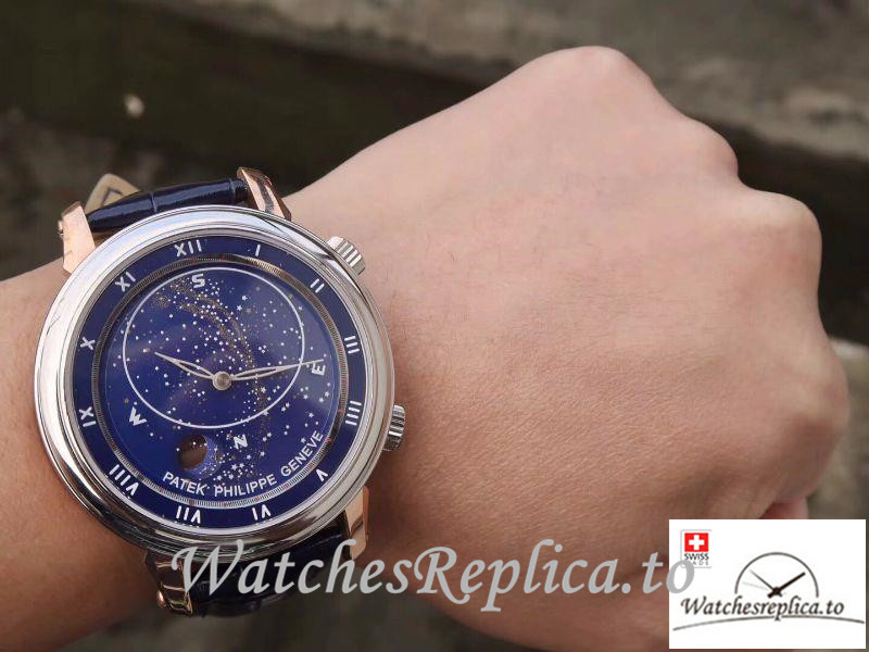 Swiss Patek Philippe Grand Complications Sky Moon Celestial Rose Gold Replica 5102PR-001 Black Strap - WatchesReplica.is