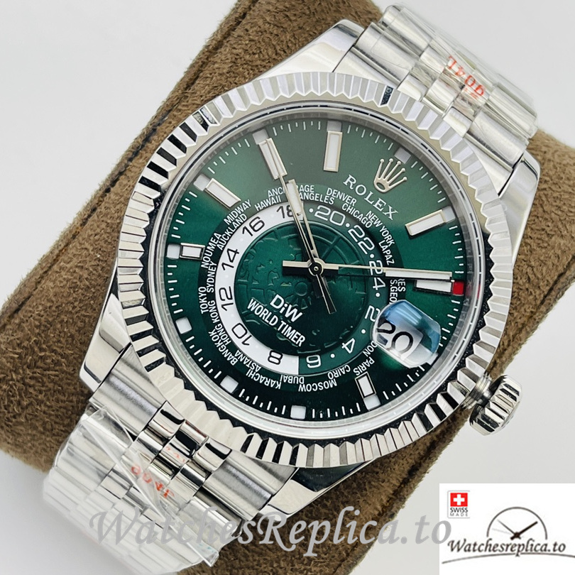 Swiss Rolex Sky Dweller Replica Stainless steel strap 42MM Green Dial - WatchesReplica.is
