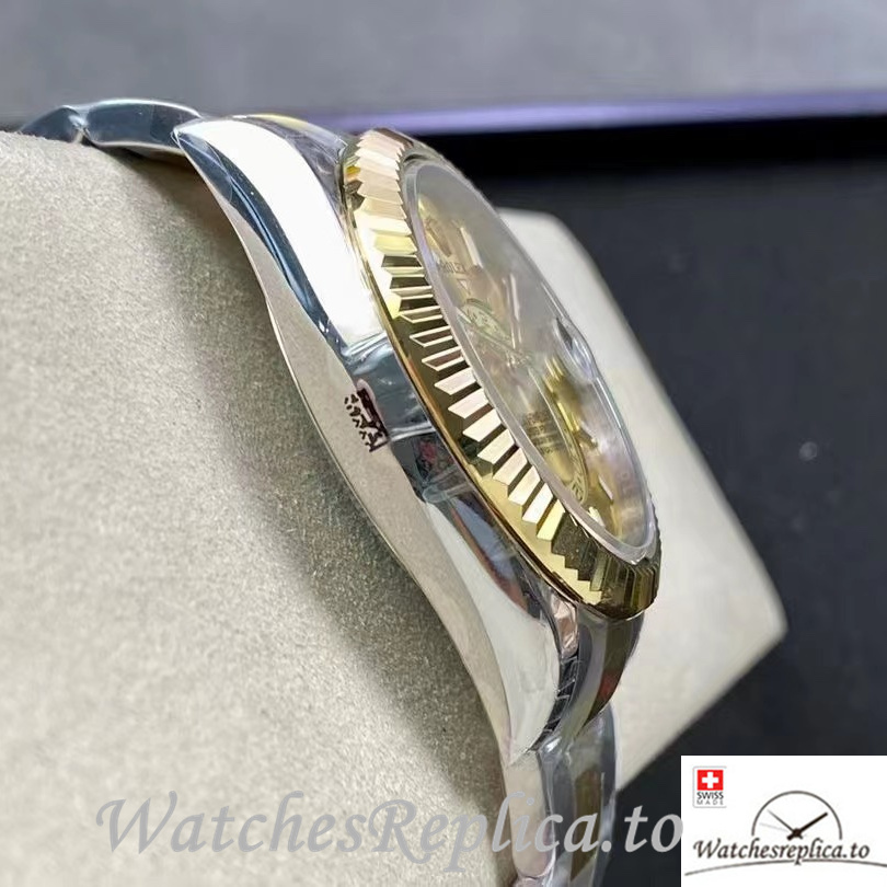 Swiss Rolex Sky Dweller Replica Stainless steel strap 42MM Gold Dial - WatchesReplica.is