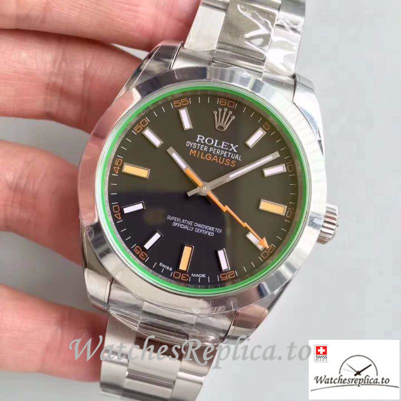 Swiss Rolex Milgauss Replica 116400GV Silver Bezel 40MM - WatchesReplica.is