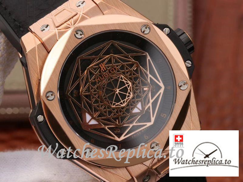 Swiss Hublot Big Bang Sang Bleu King Gold Replica 415.OX.1118.VR.MXM17 Black Strap 45MM - WatchesReplica.is