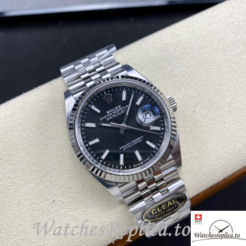 Swiss Rolex Datejust Replica 126234 Stainless steel strap 36MM Black Dial - WatchesReplica.is