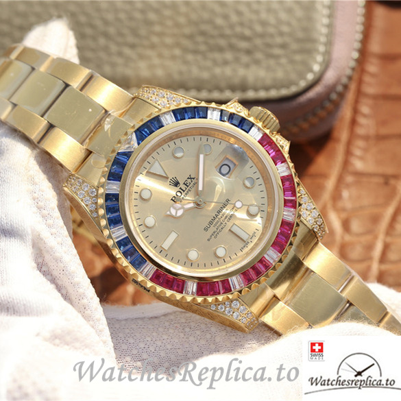 Swiss Rolex Submariner Replica 116618LN-97208 Yellow Gold strap 40MM - WatchesReplica.is