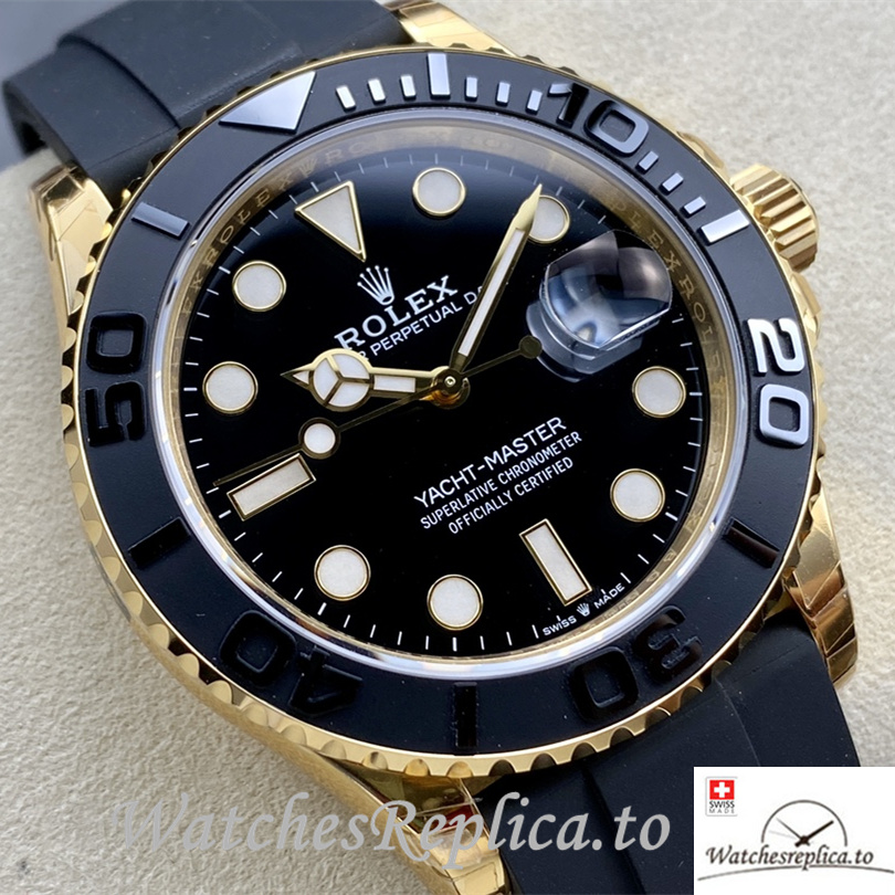 Swiss Rolex Yacht Master Replica Rubber strap 42MM Yellow Gold Case - WatchesReplica.is