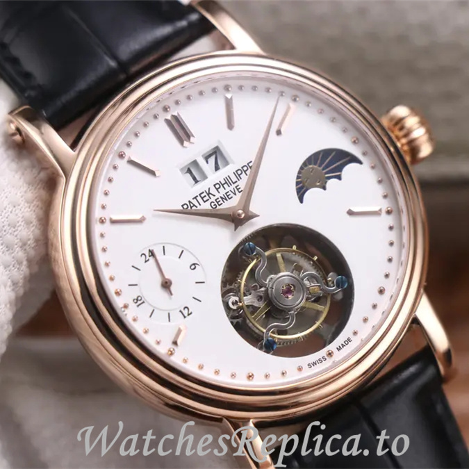 Patek Philippe Replica Complications Leather Rubber strap 42MM - WatchesReplica.is