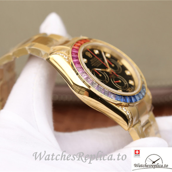 Swiss Rolex Daytona Replica 116598RBOW Yellow Gold strap 40MM - WatchesReplica.is