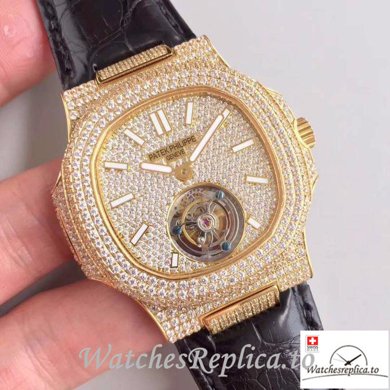 Swiss Patek Philippe Nautilus Jumbo Replica 5711 Black Strap 40MM - WatchesReplica.is