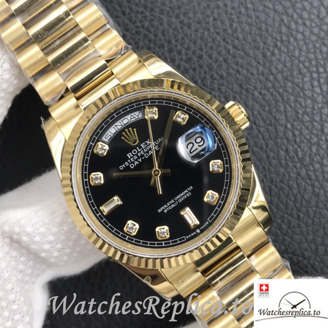 Swiss Rolex Day Date Replica 128238 Yellow Gold strap 36MM - WatchesReplica.is
