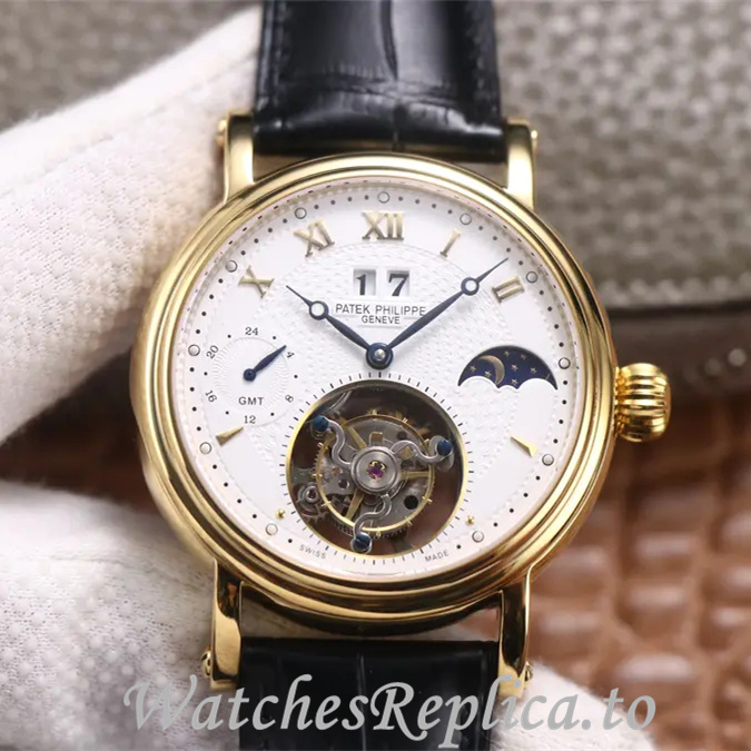 Patek Philippe Replica Complications Leather Rubber strap 42MM - WatchesReplica.is