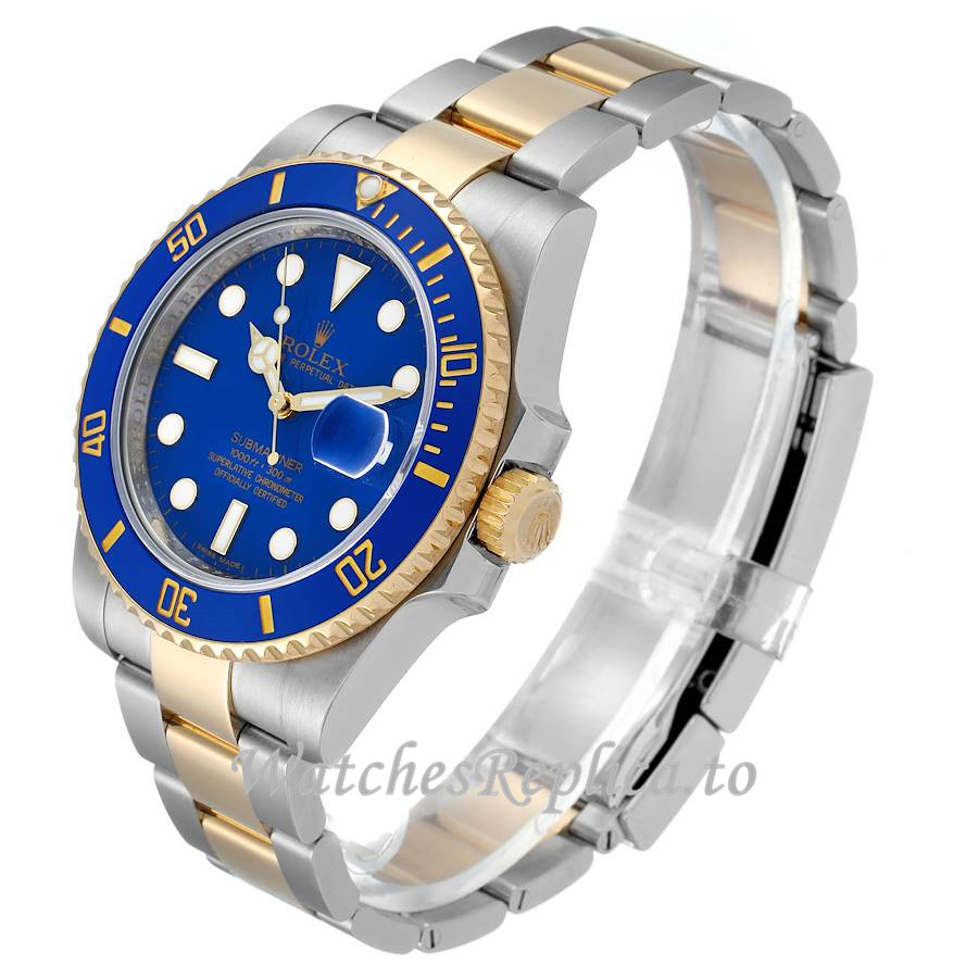 Replica Rolex Submariner Yellow Gold Blue Dial 116613 40MM - WatchesReplica.is