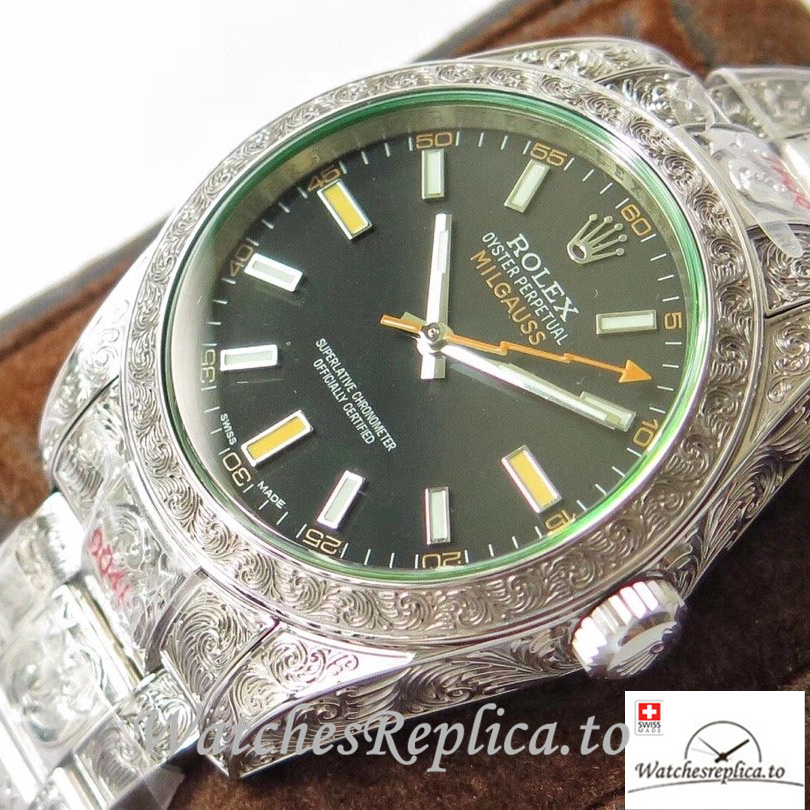 Swiss Rolex Milgauss Replica Stainless steel strap 40MM - WatchesReplica.is