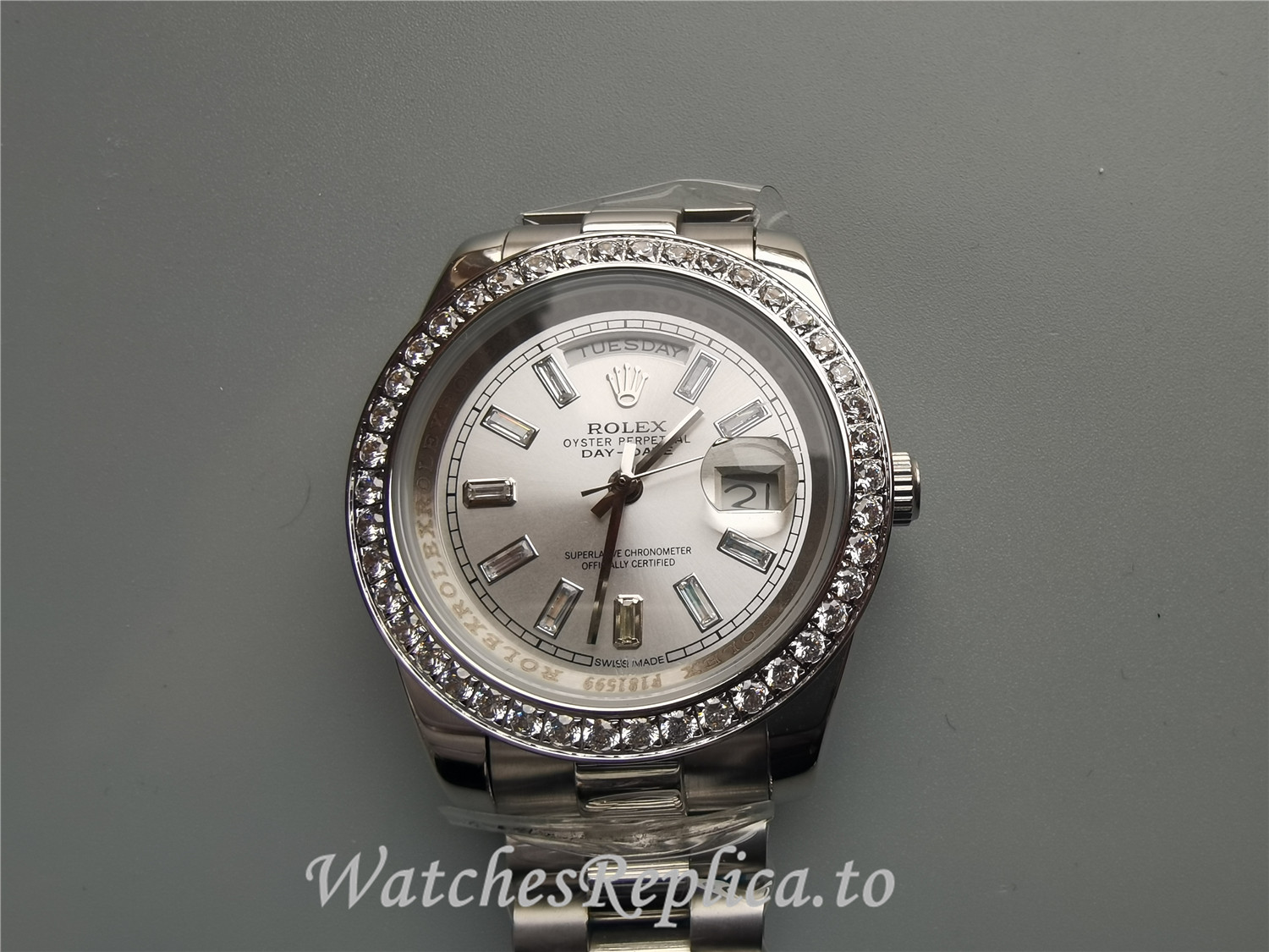 Swiss Rolex Day Date Replica 228349RBR 001 Diamond Markers Bezel 40MM - WatchesReplica.is