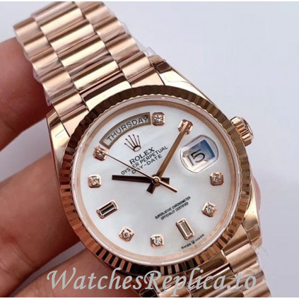Swiss Rolex Day Date Replica 128235 Rose Gold strap 36MM - WatchesReplica.is