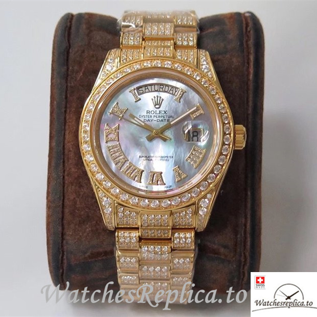 Swiss Rolex Day Date Replica Yellow Gold strap 40MM - WatchesReplica.is