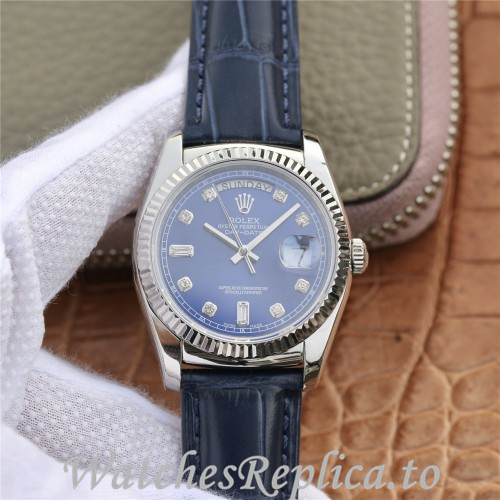 Swiss Rolex Day Date Replica 118135 Leather strap 36MM - WatchesReplica.is