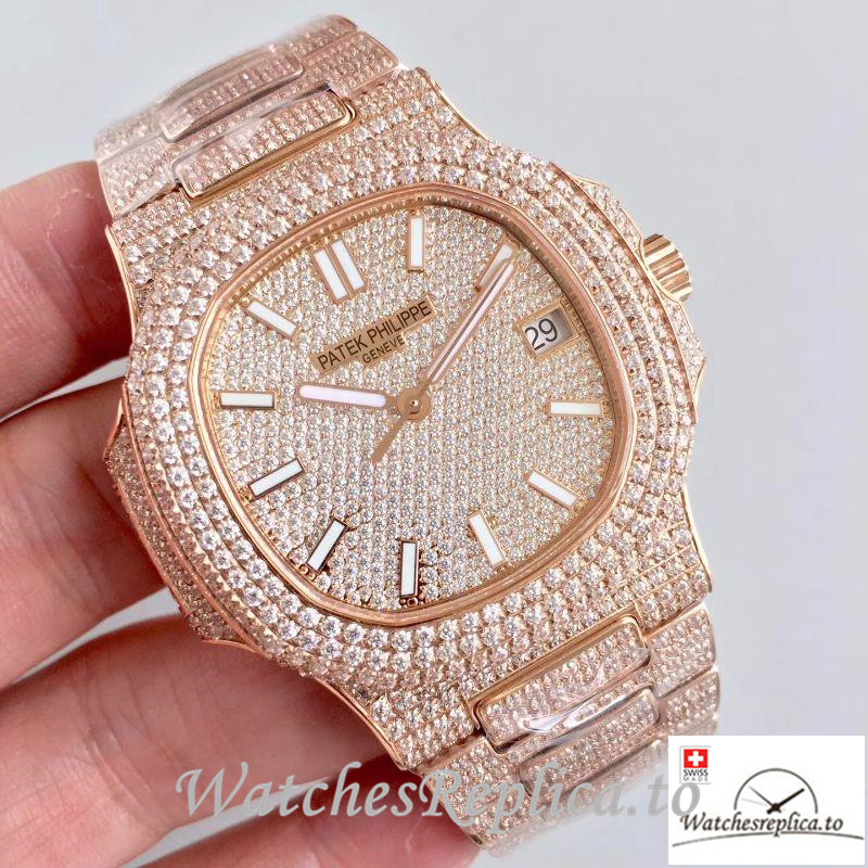 Swiss Patek Philippe Nautilus Jumbo Replica 5719/10G-010 Diamonds Bezel 40MM - WatchesReplica.is