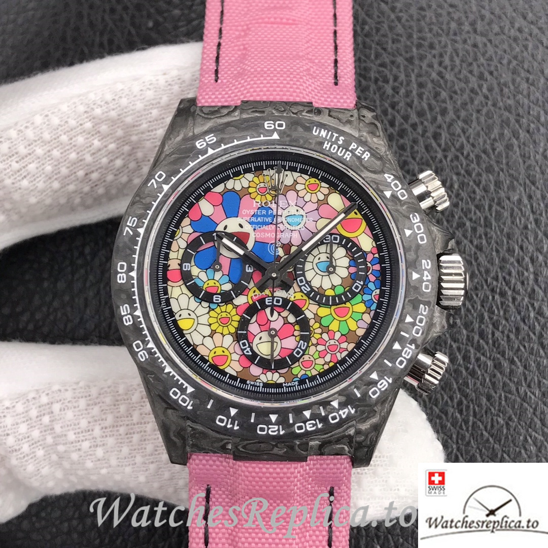 Swiss Rolex Daytona Replica Canvas strap 40MM Pink Dial - WatchesReplica.is