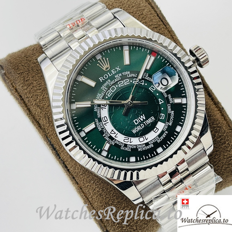 Swiss Rolex Sky Dweller Replica Stainless steel strap 42MM Green Dial - WatchesReplica.is