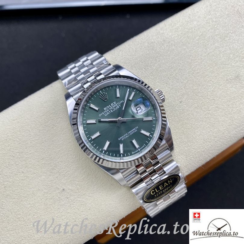 Swiss Rolex Datejust Replica 126234 Stainless steel strap 36MM Green Dial - WatchesReplica.is