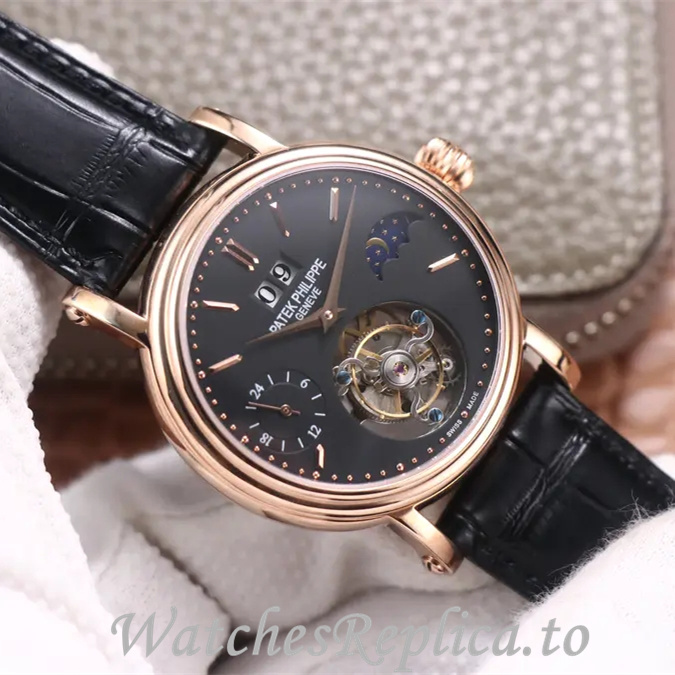 Patek Philippe Replica Complications Leather Rubber strap 42MM - WatchesReplica.is