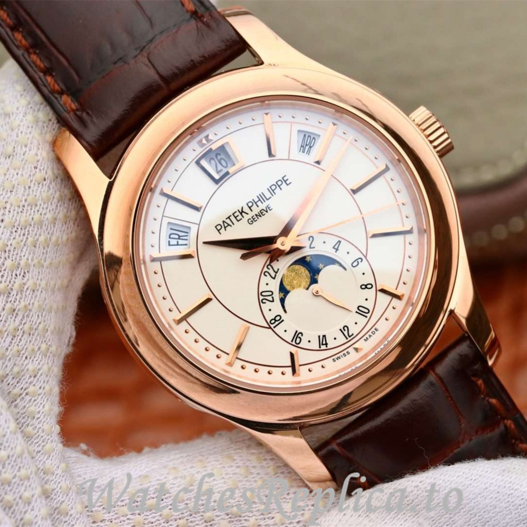 Patek Philippe Replica Complications 5205G Leather strap 40MM - WatchesReplica.is