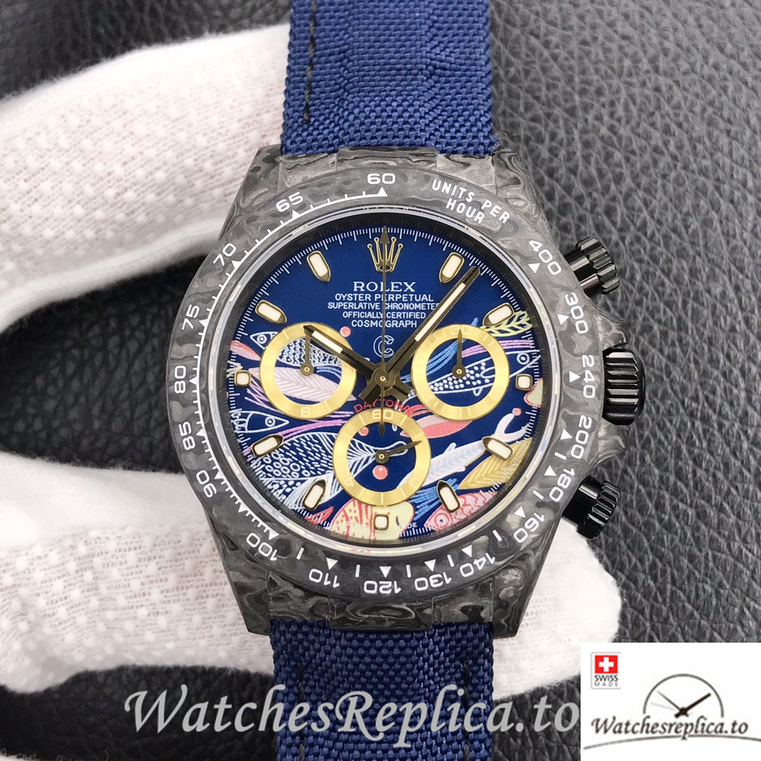 Swiss Rolex Daytona Replica Blue Canvas strap 40MM Blue Dial - WatchesReplica.is