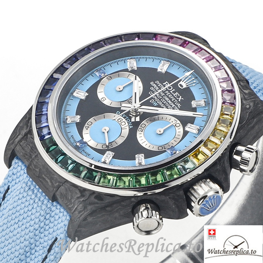 Swiss Rolex Daytona Replica Blue Canvas strap 40MM Blue Dial - WatchesReplica.is