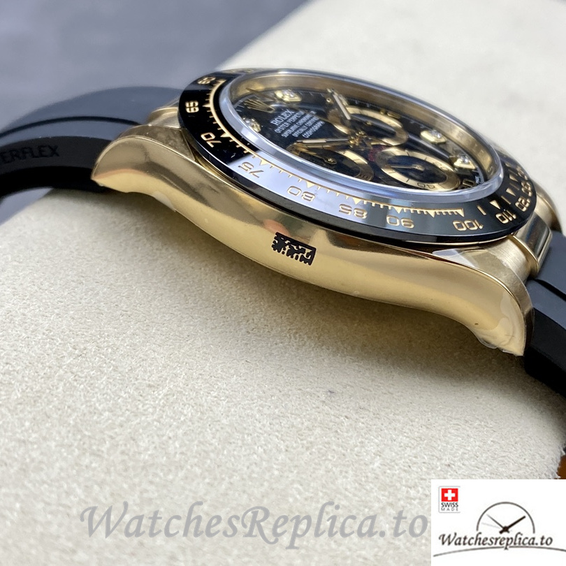 Swiss Rolex Daytona Replica Rubber strap 40MM Diamonds Mareks Yellow Gold Case - WatchesReplica.is
