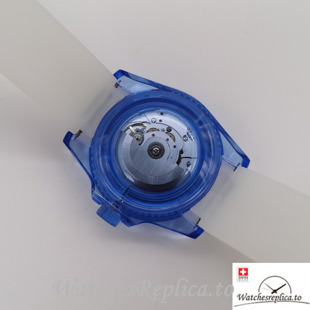 Swiss Rolex Submariner Replica White Rubber strap 40MM Blue Case - WatchesReplica.is