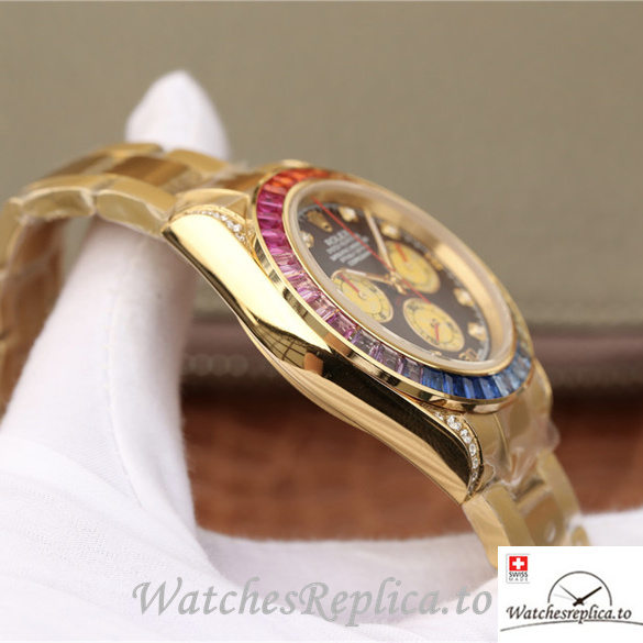 Swiss Rolex Daytona Replica 116598RBOW Yellow Gold strap 40MM - WatchesReplica.is