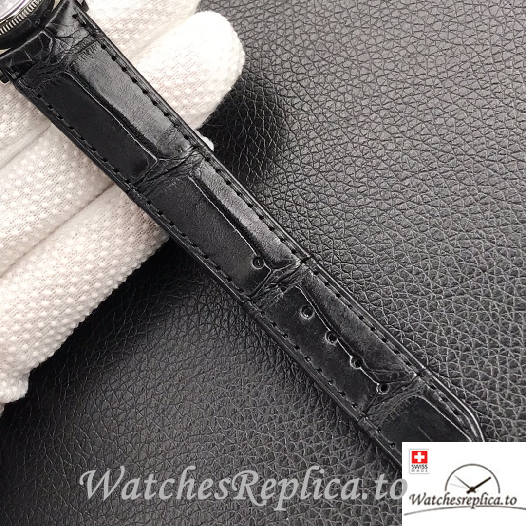 Swiss Rolex Cellini Replica Black Leather strap 39MM Black Dial - WatchesReplica.is