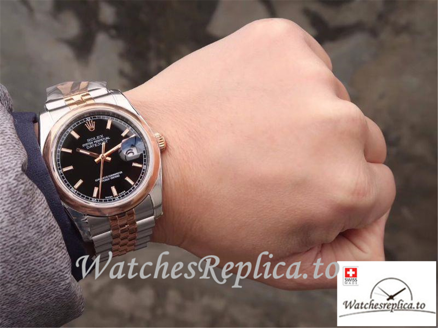 Swiss Rolex Datejust Replica 126201 Rose gold Bezel 36MM - WatchesReplica.is