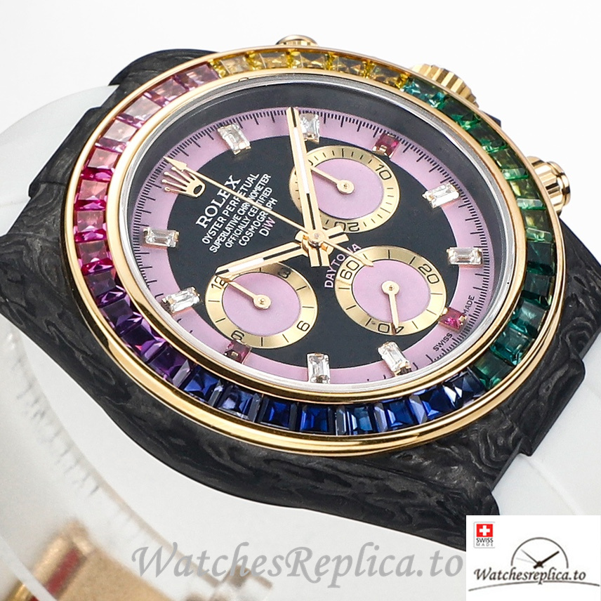 Swiss Rolex Daytona Replica White Rubber strap 40MM Pink Dial - WatchesReplica.is